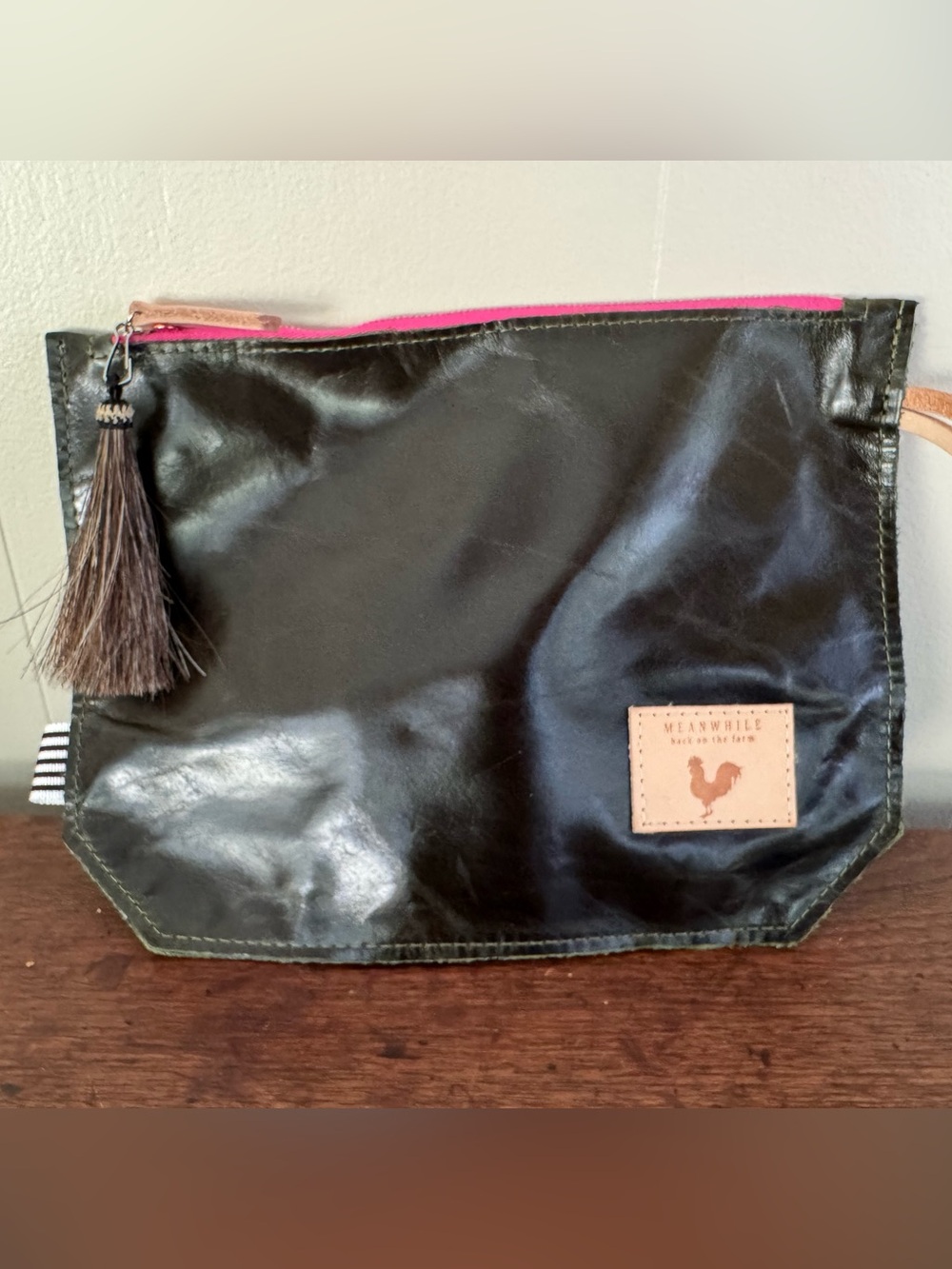 Meanwhile Back On The Farm green Leather Wristlet